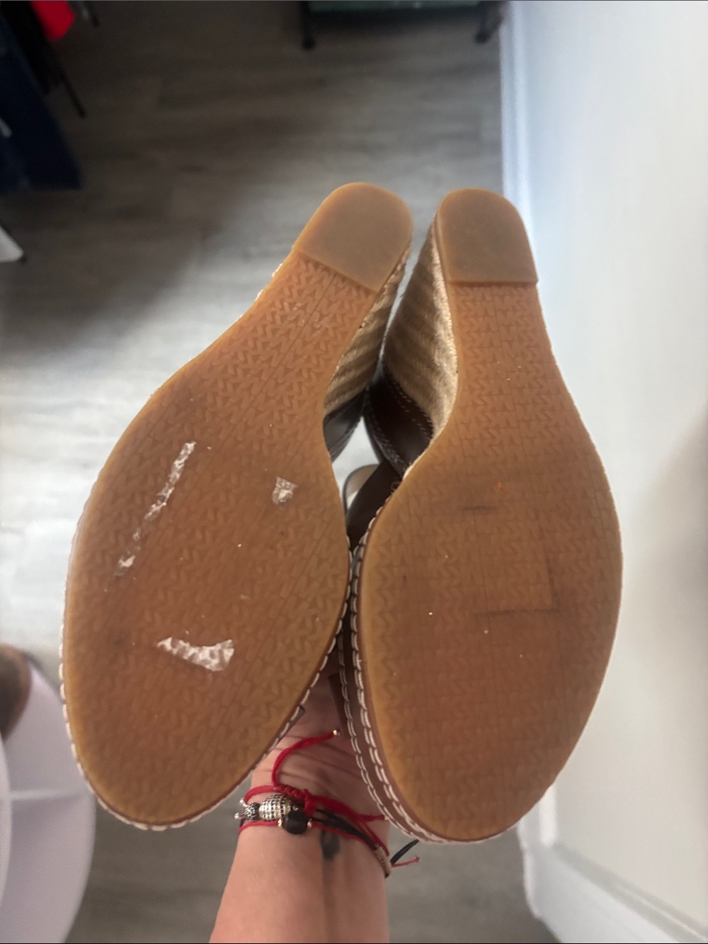 New Nora Michael Kors Brown Leather Wedge Sandals. - Picture 2 of 5